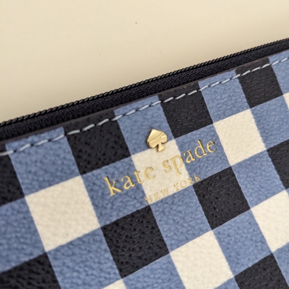New? EXCELLENT Cond!! Kate Spade New York Blue And White Checkered Cosmetic Case - Picture 2 of 15